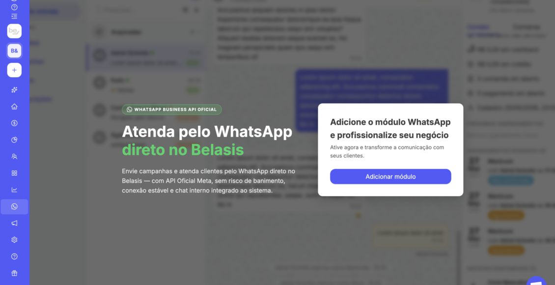 Plataforma da Belasis integrou a API oficial do WhatsApp Business ao seu sistema.