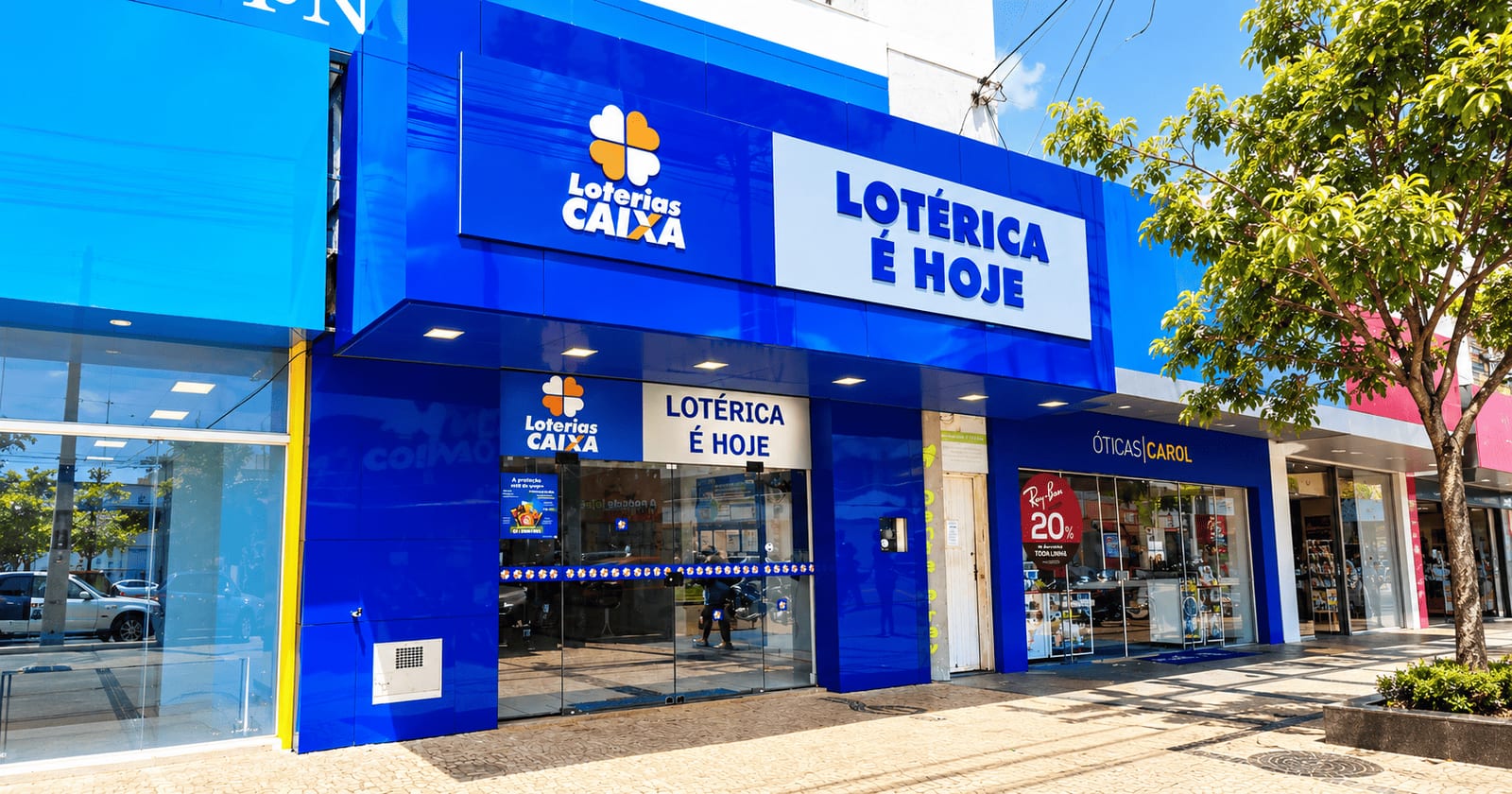 Fachada da Lotérica É Hoje, que se destaca pela organização de bolões de altas dezenas, incluindo apostas máximas da Mega-Sena.